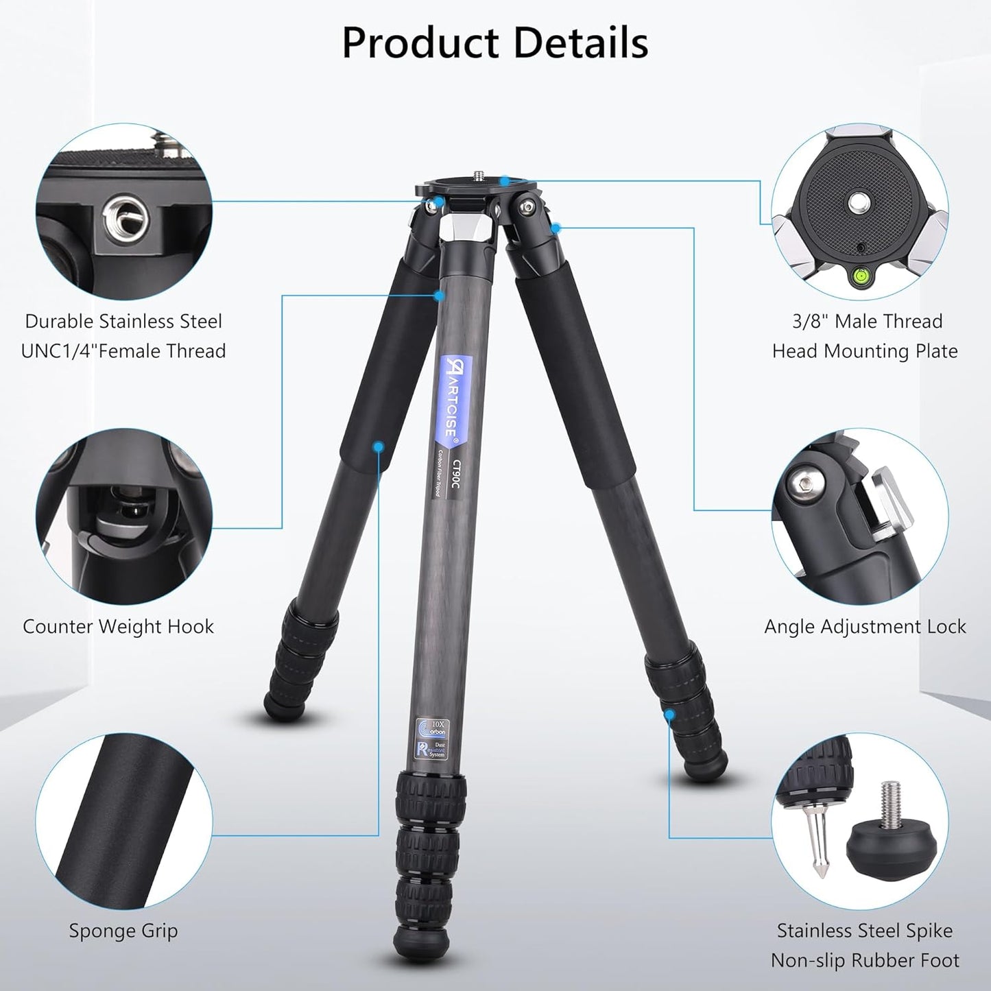 Koolstofvezel Statief Met Stenen Tas – Camerastatief – Fotostatief – Driepoot – Reisstatief – 10-Laags Koolstofvezel – Draagkracht Tot 40 Kg