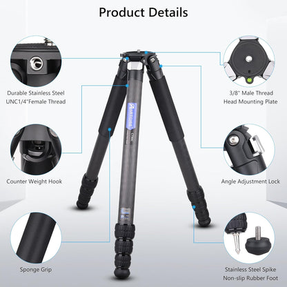 Koolstofvezel Statief Met Stenen Tas – Camerastatief – Fotostatief – Driepoot – Reisstatief – 10-Laags Koolstofvezel – Draagkracht Tot 40 Kg