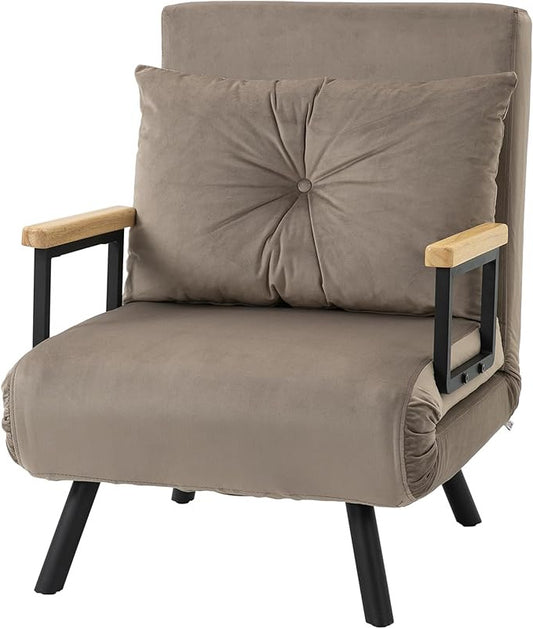 HOMCOM Sofa Bed, Folding Bed with Bed Function, Relax Chair with Back Cushion, Upholstered Sofa with Adjustable Backrest, Velvet Look, 63 x 73 x 81 cm, Light Brown - QUORE
