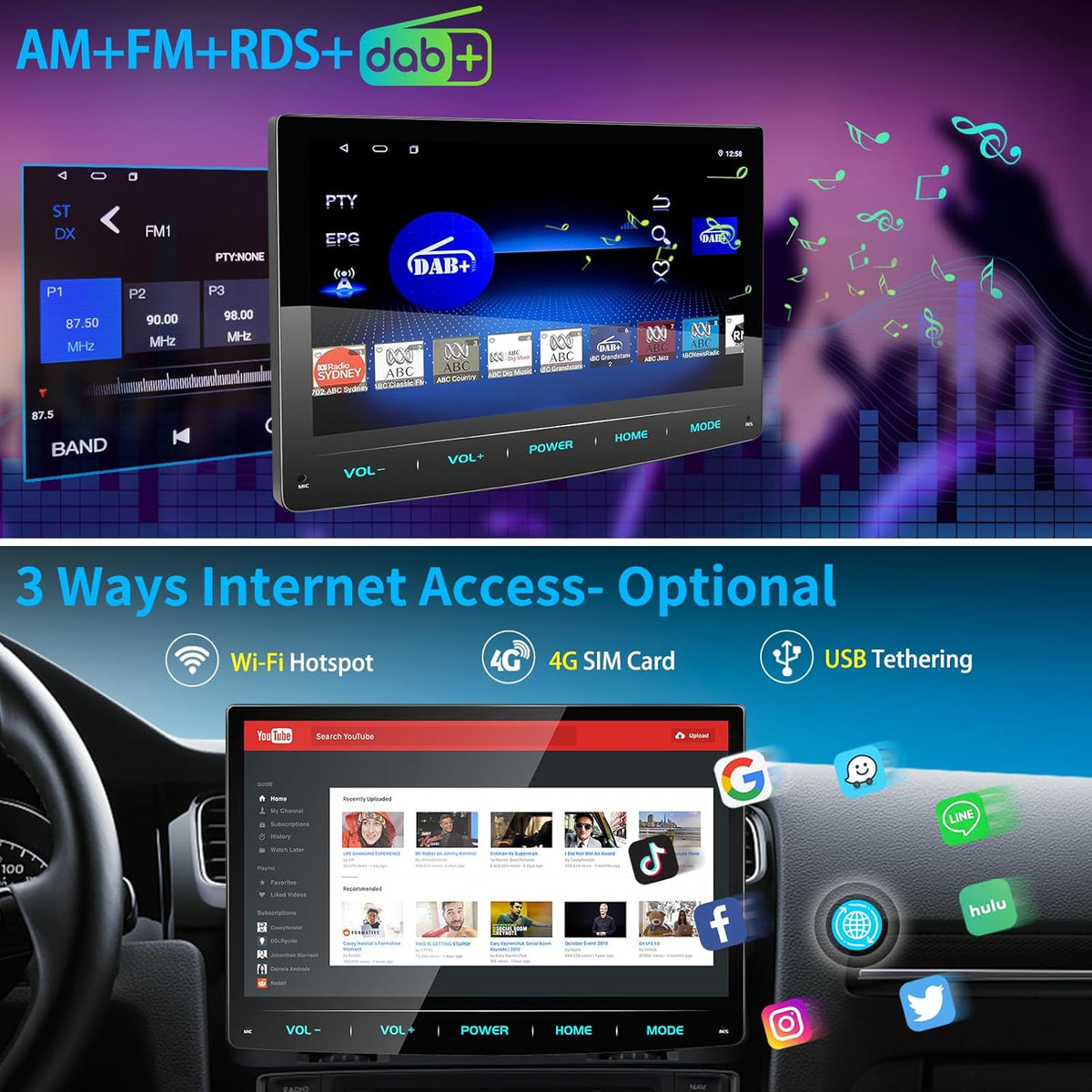Android 13 Single Din Autoradio – Auto Stereo – Multimedia Speler – Navigatiesysteem – Touchscreen Radio – 10,1 Inch HD Scherm – Draadloze Apple CarPlay & Achteruitrijcamera