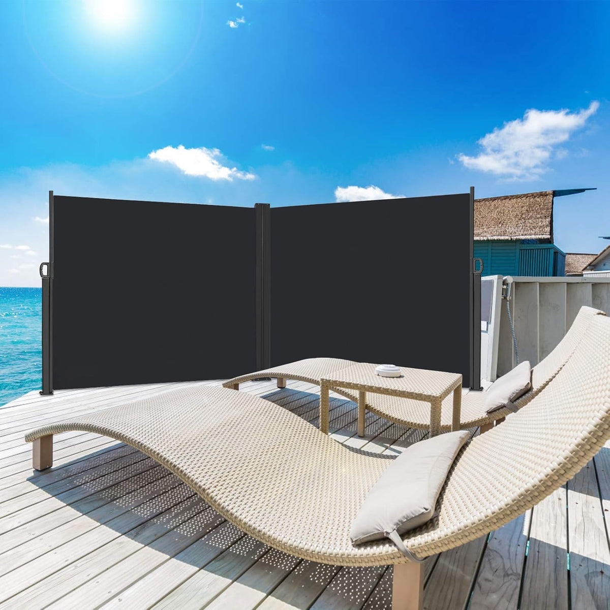 Dubbelzijdig Zijscherm – Windscherm – Zonscherm – Privacyscherm – Terrasscherm – 2x6 Meter – 100% Polyester Met PU-Coating