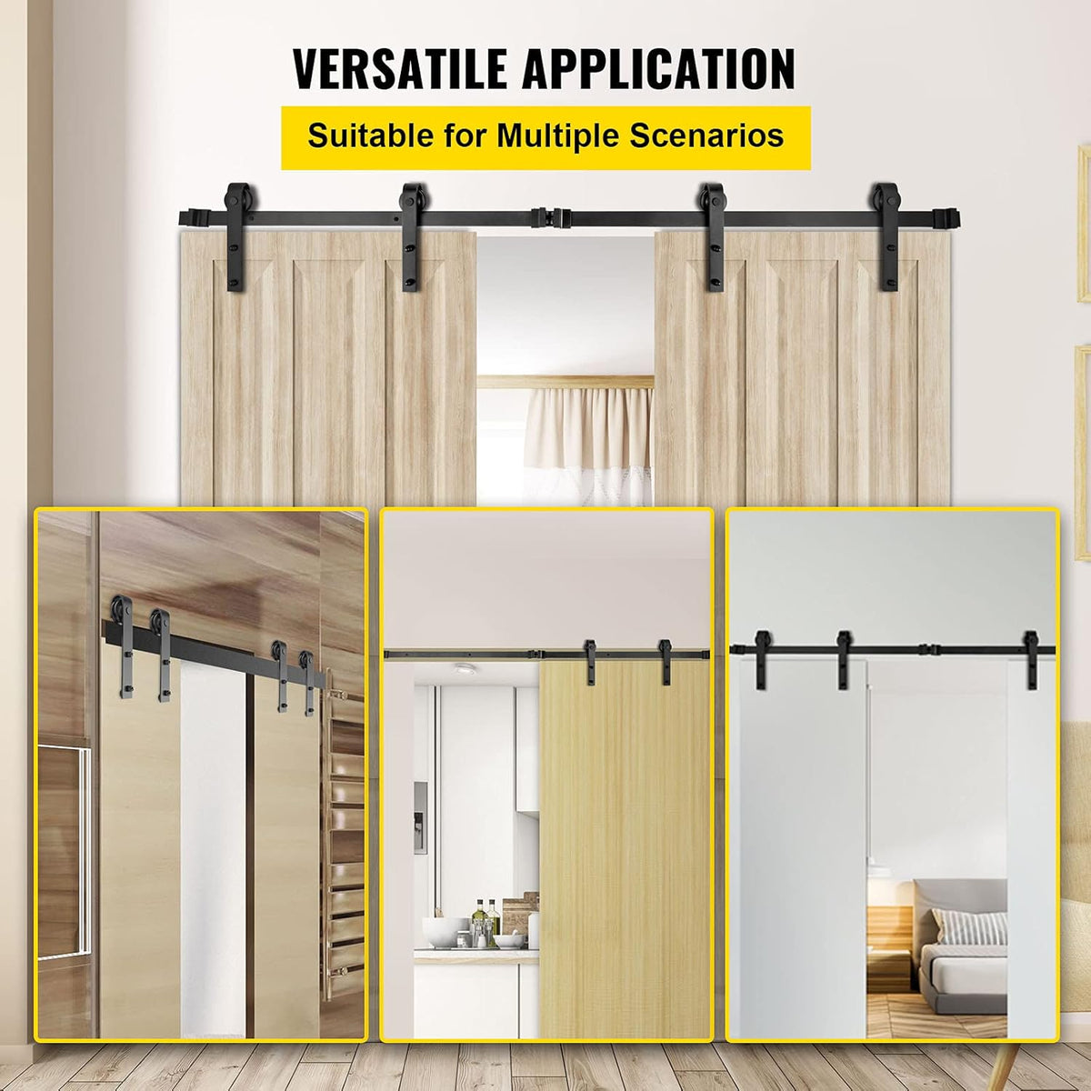 VEVOR Schuifdeursysteem, 335 cm, schuifdeurbeslag, koolstofstaal, looprails, set, 150 kg draagvermogen, deurgeleiding, geschikt voor deurbreedte van 167 cm, beslag voor dubbele deuren