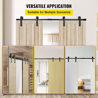 VEVOR Schuifdeursysteem, 335 cm, schuifdeurbeslag, koolstofstaal, looprails, set, 150 kg draagvermogen, deurgeleiding, geschikt voor deurbreedte van 167 cm, beslag voor dubbele deuren
