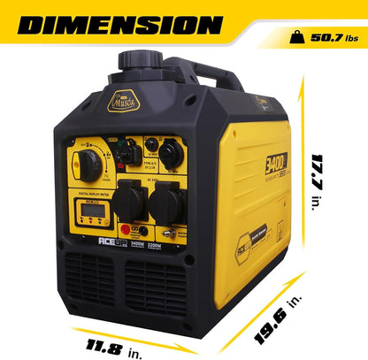 Aceup Energy 3400 W inverter-stroomgenerator, benzine, stroomgenerator, noodstroomaggregaat, 4-takt motor voor camping