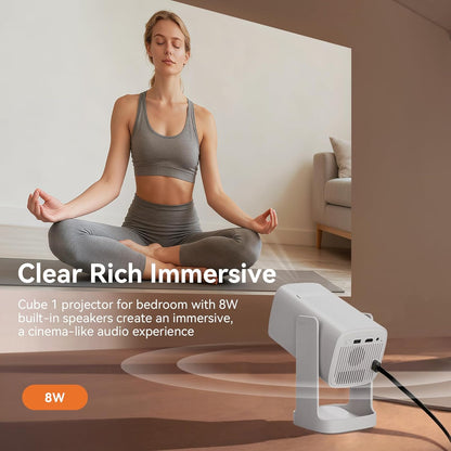 WANBO Cube 1 Mini Smart Beamer Android TV/Netflix, Live TV, Len Protection, 360° Rotable, 200 ISO Lumen, Auto Keystone, CEC, 2.4+5G WiFi Bluetooth, 28dB, 0,9Kg, Draagbare Projector met 8W Speaker