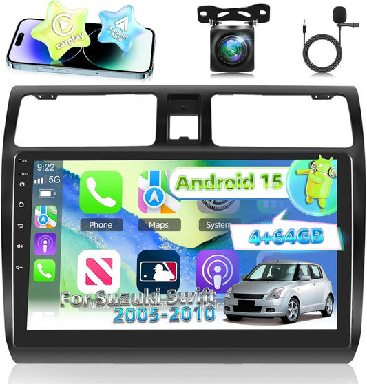 [4G+64G] Android Car Radio for Suzuki Swift 2005-2010 with Wireless Carplay & Android Auto, 10 inch IPS Touch Screen Car Stereo with GPS, WiFi, 32EQ, Bluetooth 5.0, FM/RDS Radio