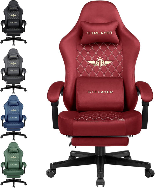 Gamingstoel – Gamestoel – Bureaustoel – PC Stoel – Bureau Stoel – Ergonomisch Design – Verstelbare Rugleuning & Uitschuifbare Voetensteun – Rood