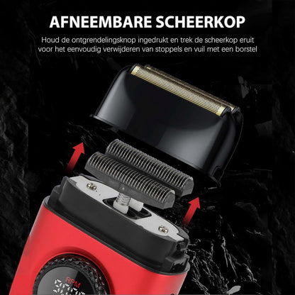 VGR 3 in 1 Professionele Tondeuse Set met Tondeuse, Trimmer, Foliescheerapparaat, Draadloze Haarknipset met Verbeterde Krachtige Motor, Geïntegreerd Oplaadstation, LED Scherm en Opbergdoos, Rood