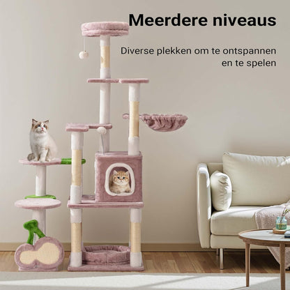 Krabpaal – Kattenboom – Kattenmeubel – Krabstel – Klimpaal – Roze Pluche Bekleding – 162 cm Hoogte