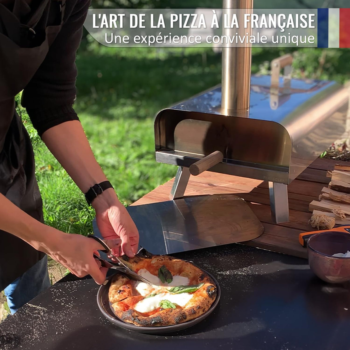 Outdoor pizzaoven op houtvuur ● draagbaar ● dubbel geïsoleerd roestvrij staal ● XXL kookoppervlak ● instelbare luchtstroom ● traditie en moderniteit ● met hoes en schep ● FLAMEOVEN