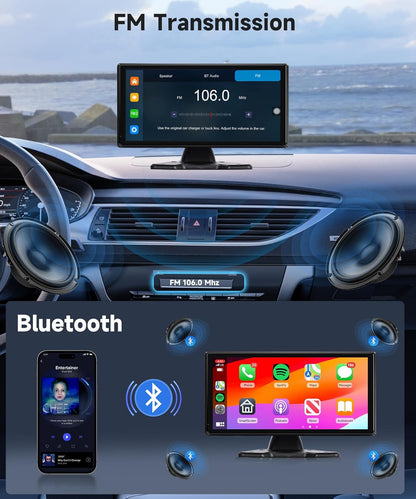 4K achteruitrijcamera 4 camera's set met draadloze Carplay Android Auto, 10,36 inch monitor 4 gesplitste schermen, Bluetooth/FM-zender/Loop Video/WiFi Video/Parkeermonitor voor Truck/Bus/Van/Caravan