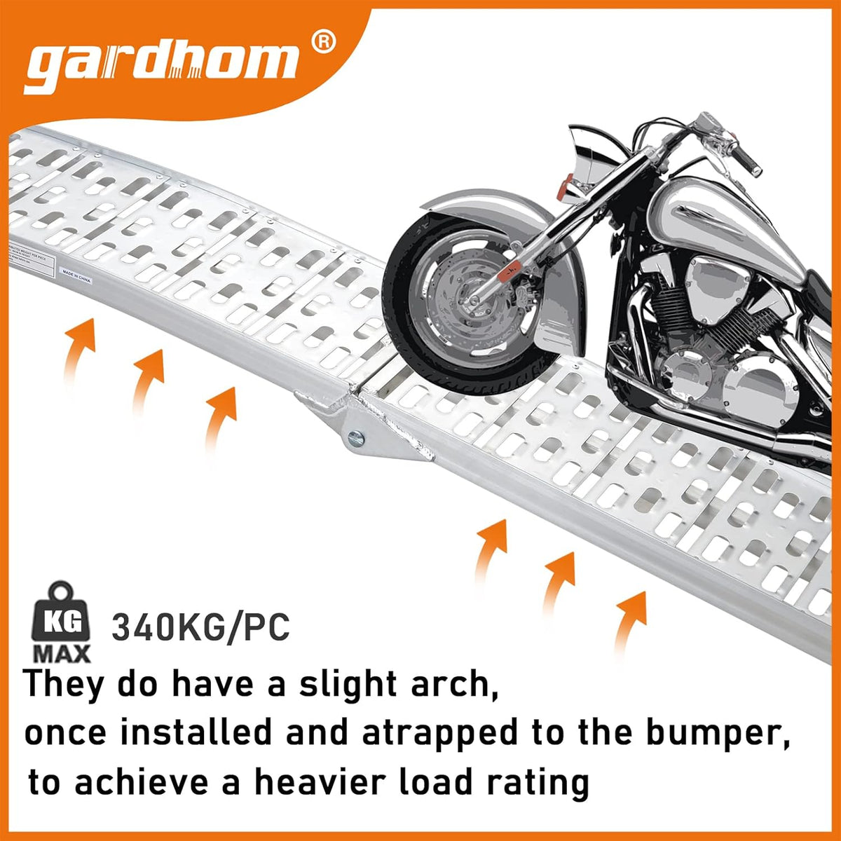 Opvouwbare laadbrug, gardhom 228x30.5cm ATV motorfietsen laadbrug met 680KG/paar laadcapaciteit, draagbare aluminium laadbruggen met rubber getipte vingers voor ATV UTV Trucks