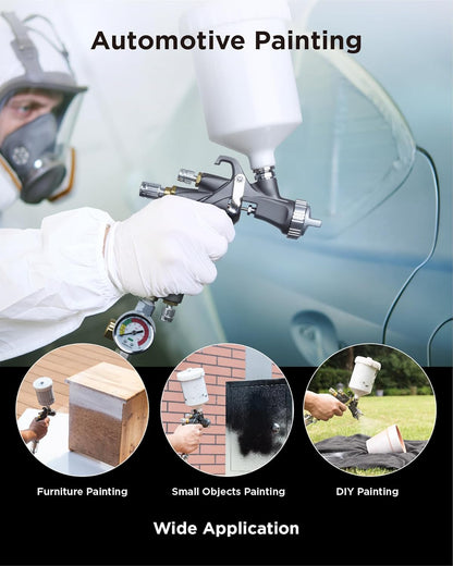 Verfspuit – Spuitpistool – Spuitgun – Verfspuitset – LVLP Spray Gun – 1.3/1.5/1.7 mm Nozzles – Aluminium Body Met PTEF Coating