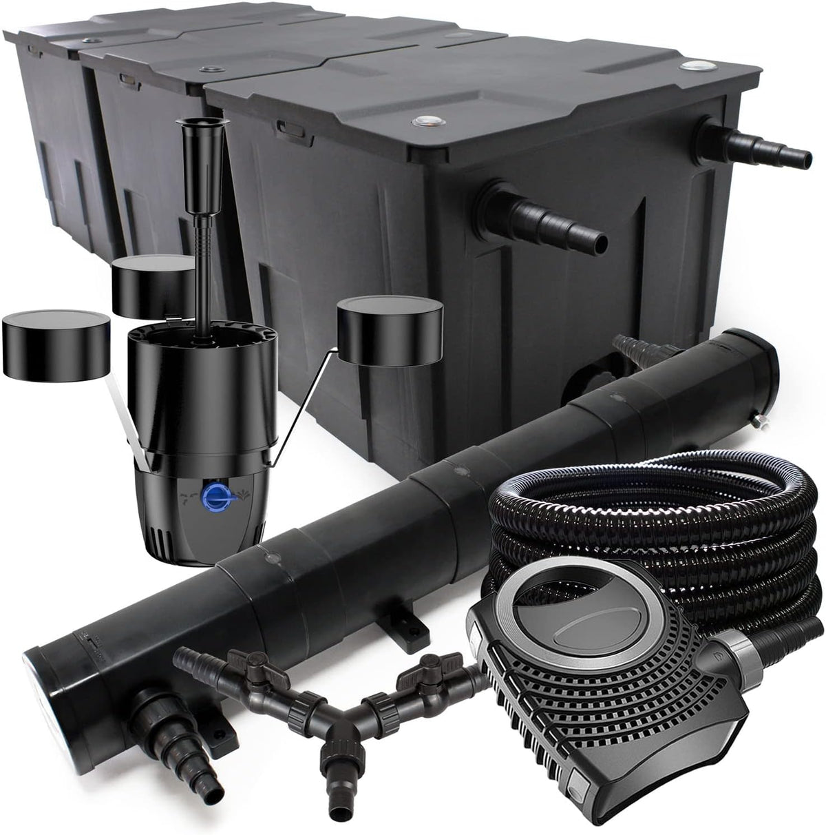SunSun filterset voor 90.000 l UVC 72 W NEO10000 pomp 80 W slang 25 m skimmer vijverfilterset