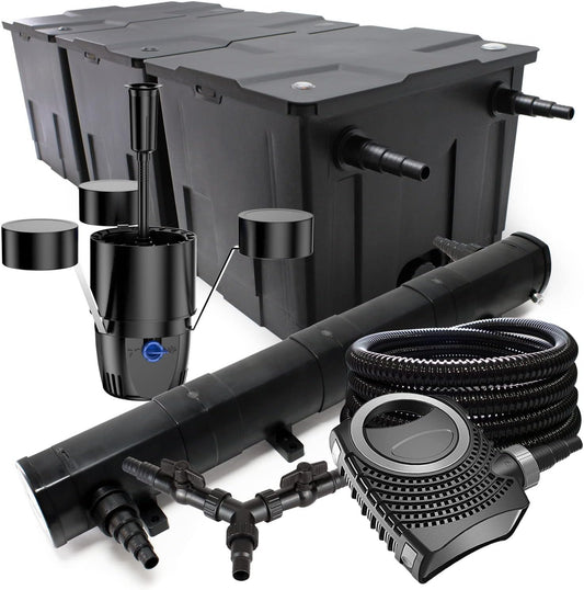 SunSun filterset voor 90.000 l UVC 72 W NEO10000 pomp 80 W slang 25 m skimmer vijverfilterset