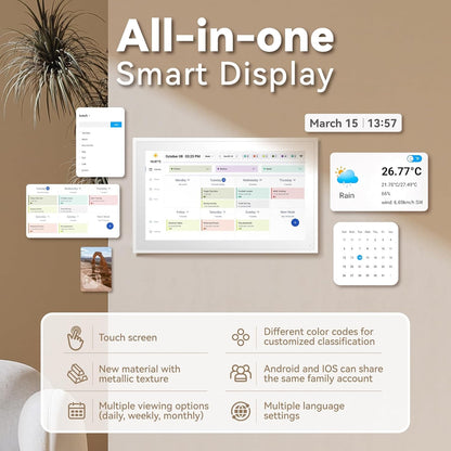 TOPGO Digitale kalender, 39,6 cm, elektronische wandkalender, fotolijst, videospeler, intelligente planner voor familie/kantoor/school/evenementen, digitale planner met standaard