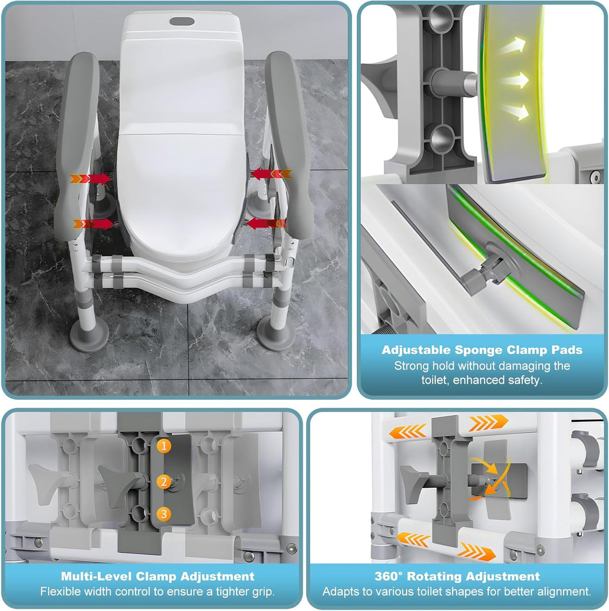 supregear Toiletsteun voor Ouderen en Gehandicapten, in Hoogte en Breedte Verstelbaar, Antislip Handgrepen met Zuignappen, Past op Meeste Toiletten, Eenvoudig te Installeren, Lichtgrijs