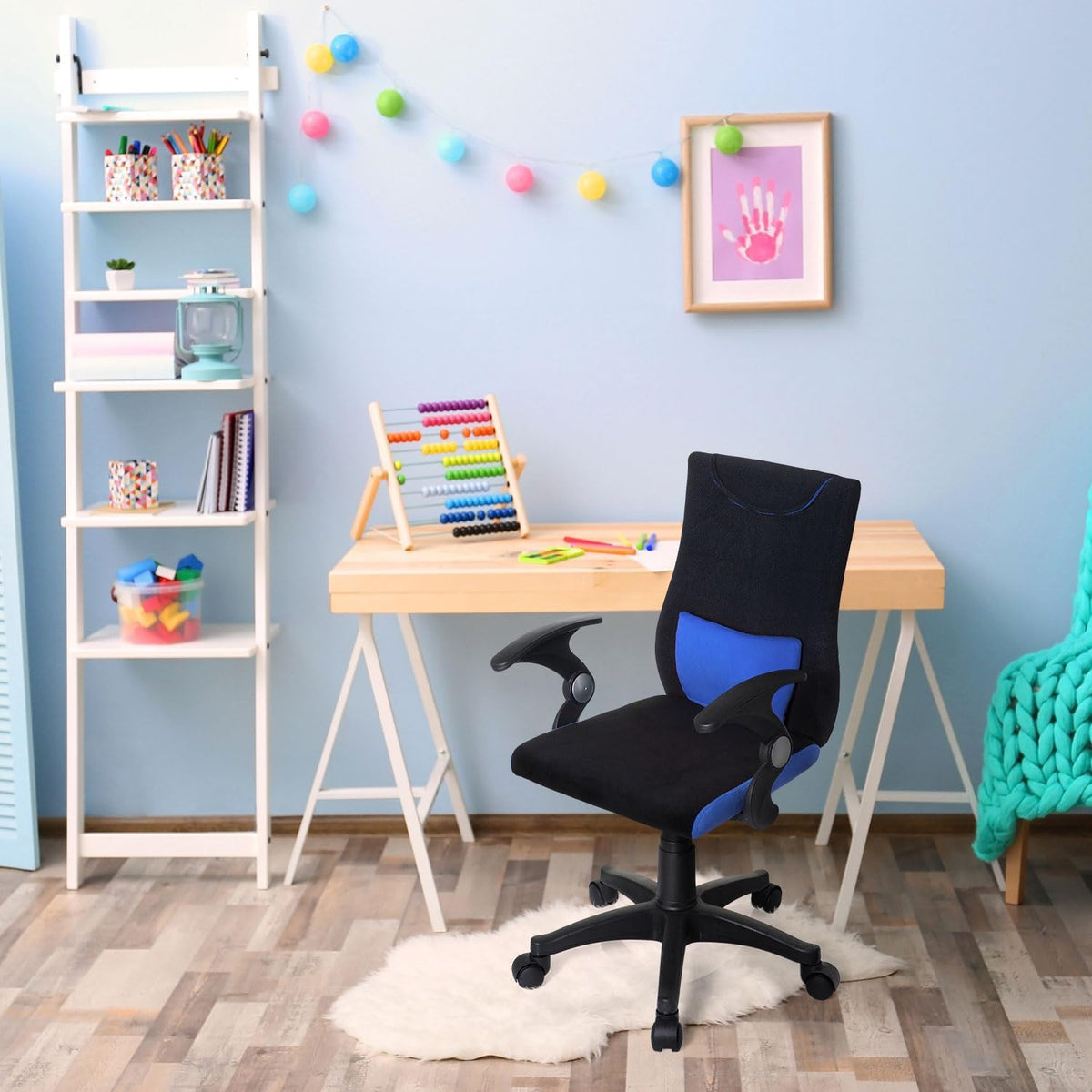 hjh OFFICE 670470 kinder bureaustoel KIDDY PRO AL stof zwart/blauw armleuningen comfortabele bekleding kinderstoel bureau chair