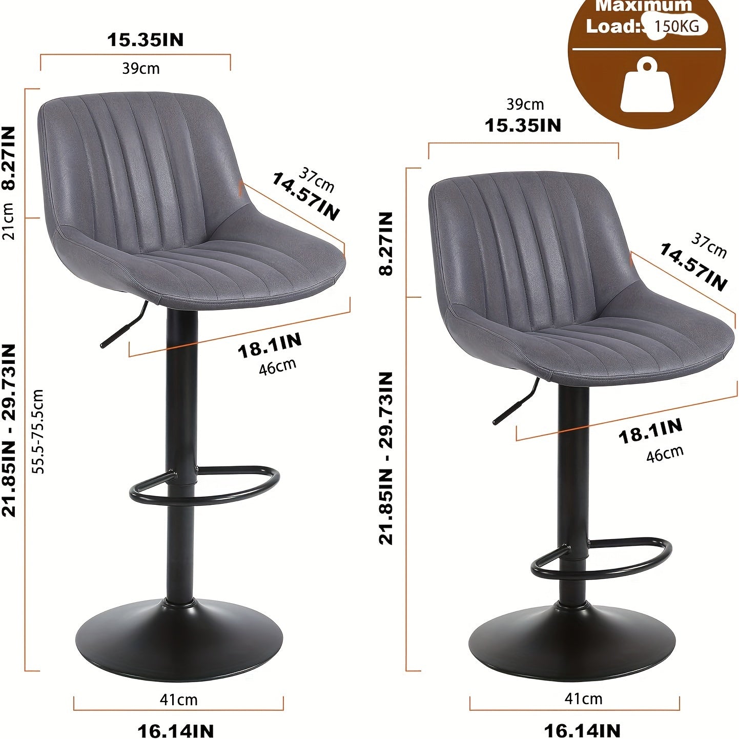 Barstoelen – Barkrukken – Keukenstoelen – Ontbijtstoelen – Draaibare Barstoelen Set 2 Stuks – Verstelbare Zithoogte – PU Leren Bekleding