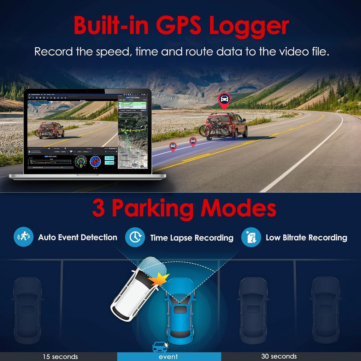 VIOFO Alleen A119 V3 Dash Cam Front Camera - G-sensor Bewegingsdetectie GPS HDR Verbeterde Nachtzicht Dash Camera - 140° Groothoek, Compact 2.0" LCD-scherm in autocamera voor auto's