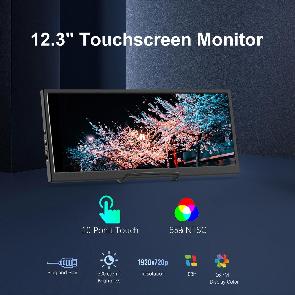 Prechen 12,3 inch draagbaar touchscreen secundaire monitor, mini HDMI, USBC, 1920 x 720 IPS Stretch Bar LCD Draagbaar Travel Touch Screen voor Laptop Computer Aida64 GPU CPU RAM Monitoring