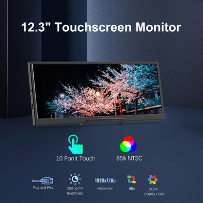 Prechen 12,3 inch draagbaar touchscreen secundaire monitor, mini HDMI, USBC, 1920 x 720 IPS Stretch Bar LCD Draagbaar Travel Touch Screen voor Laptop Computer Aida64 GPU CPU RAM Monitoring