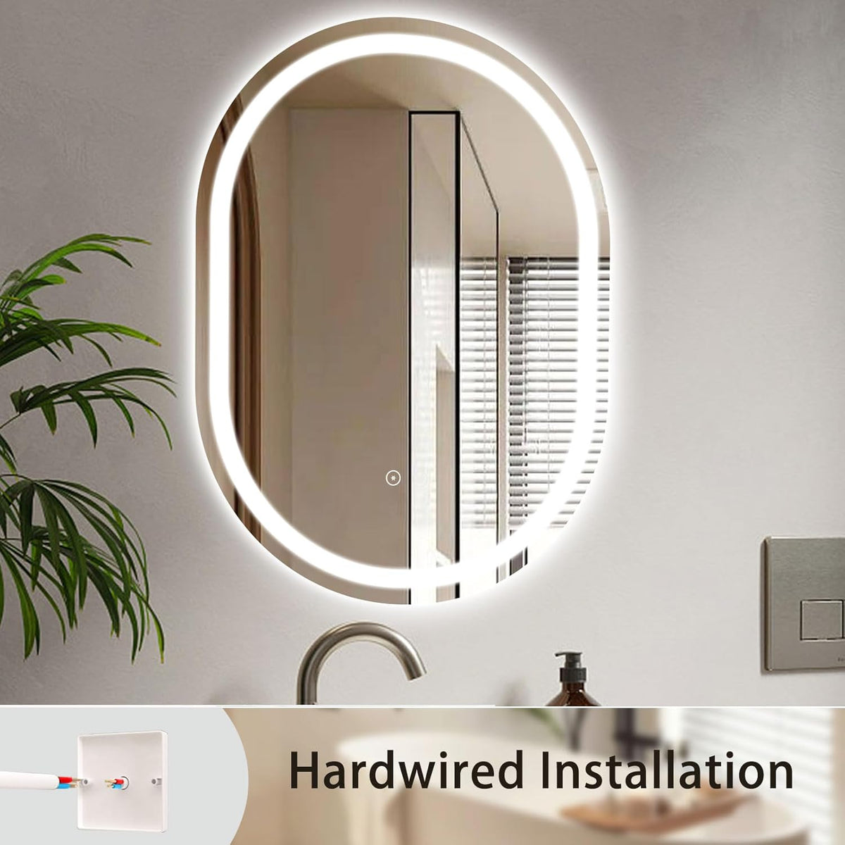 Sanitemodar LED Bathroom Mirror 70 x 90 cm, Oval Bathroom Mirror with Tricolor Light, Wall Mirror with Anti-Fog Touch Switch - QUORE