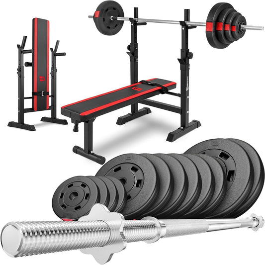 Hop-Sport 1080 Adjustable Fitness Bench, Strength Station with Long Dumbbell Set, Bar, Weights 39/69/99 kg Available - QUORE