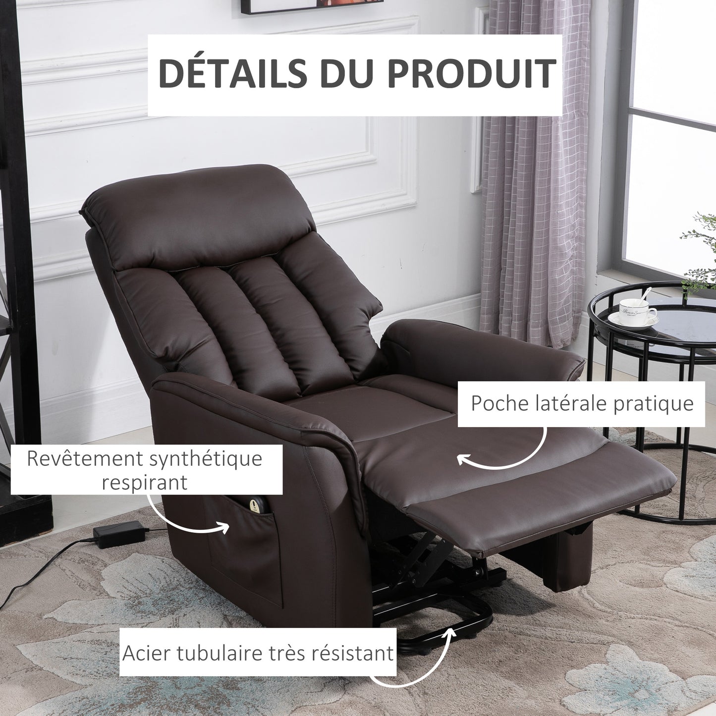 Sta-op-stoel – Liftfauteuil – Relaxstoel – Elektrische Fauteuil – Verstelbare Rugleuning – 150 kg Draaggewicht – Afstandsbediening – Bruin Kunstleer