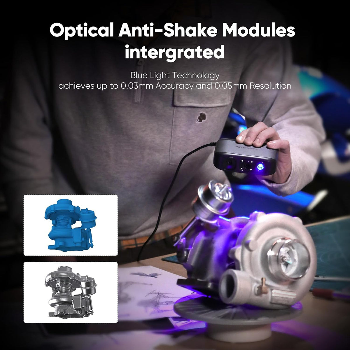 3D-mose-scanner voor 3D-printers met 0,03 mm nauwkeurigheid, 24-bits kleurencamera, scansnelheid van 10 fps, 3D-modelscanner met anti-vibratiescan, standaardpakket