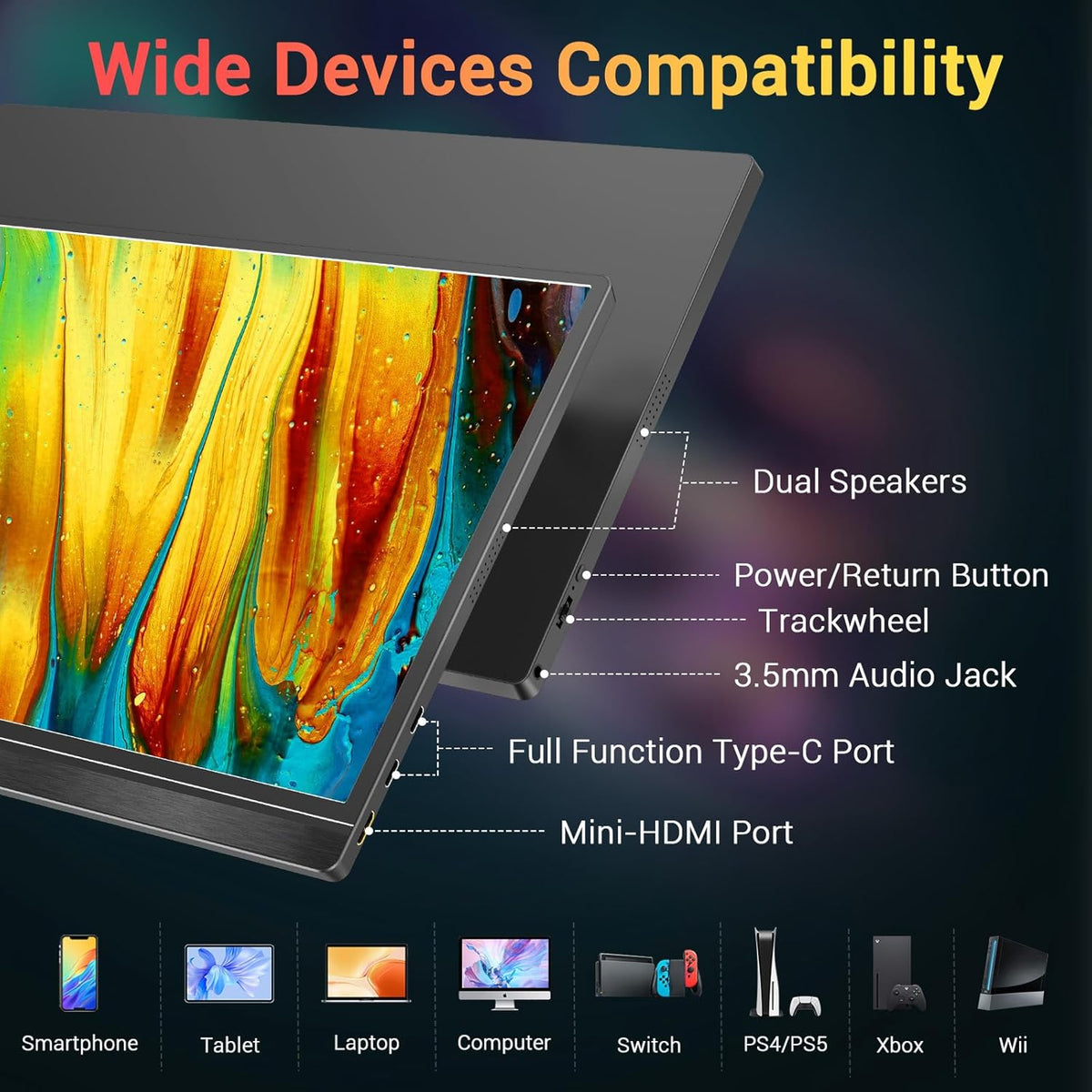 KYY Portable Monitor 15.6'' FHD 1080P USB C HDMI Gaming Monitor Ultra-Slim IPS Display w/ Smart Cover & Speakers, Plug & Play, External Monitor for Laptop PC Phone Mac Xbox PS4 - QUORE