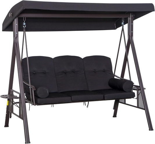 Schommelbank – Hangbank – Tuinbank – Hollywoodschommel – Buitenschommel – Gepoedercoat Metalen Frame – Verstelbaar Waterafstotend Zonnescherm - QUORE