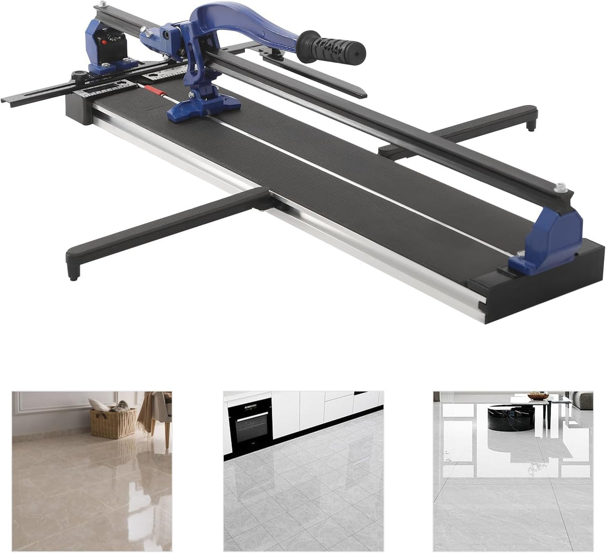 OUKANING Manual Tile Cutter with Non-Slip for Precise Cuts up to 15 mm Thickness, Ball Bearing Sliding Head for Quick Grooves and Straight Cuts, for Ceramic, Porcelain (Blue, 80 cm) - QUORE