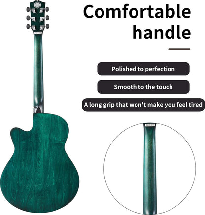 40 Inch Akoestische Gitaar Premium Solid Spar Top Cutway Acustica Guitarra Bundel kit Met Gig Bag, Gitaarstandaard, Tuner, Strap, Capo, Snaren, Reinigingsdoek en Pickts (Nijlblauw)