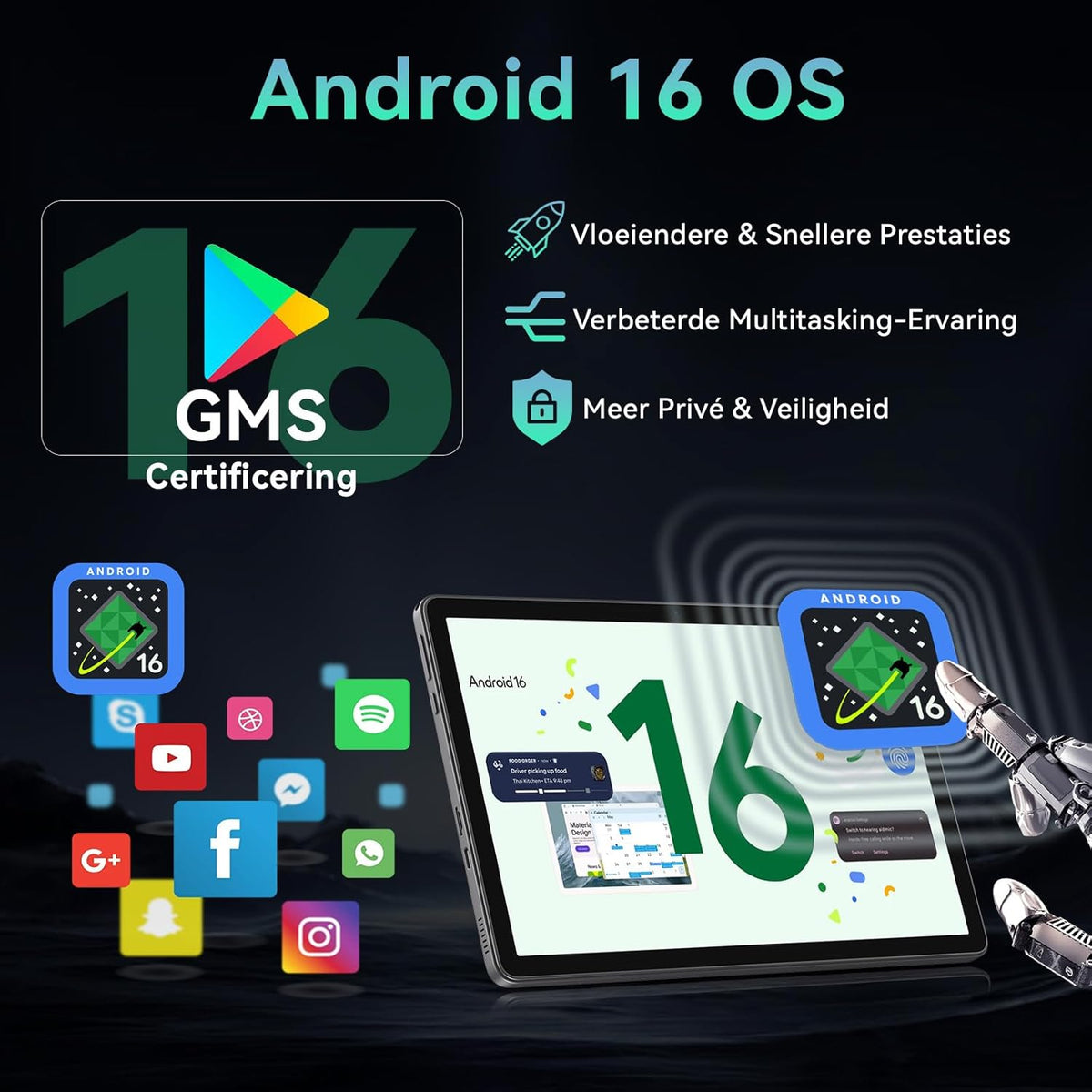 Tablet 11 Inch met Gemini AI, Android 16 Tablet met Hoe, Muis & Toetsenbord, Octa-Core, 24 GB RAM + 128 GB ROM + 2 TB TF, 1920 * 1200 HD Display, 90 Hz, 8MP + 13MP Dual Camera, 8000 mAh, Grijs