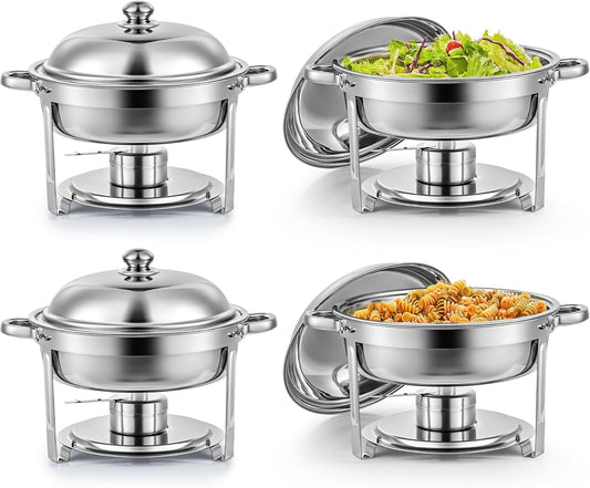 Wilprep Chafing dish rond 5 liter, Buffet set van 4, RVS voedselwarmer kit, Bain Marie Ø 34 cm met brandpasta houders, voor restaurant catering partijen bruiloften picknicks feest