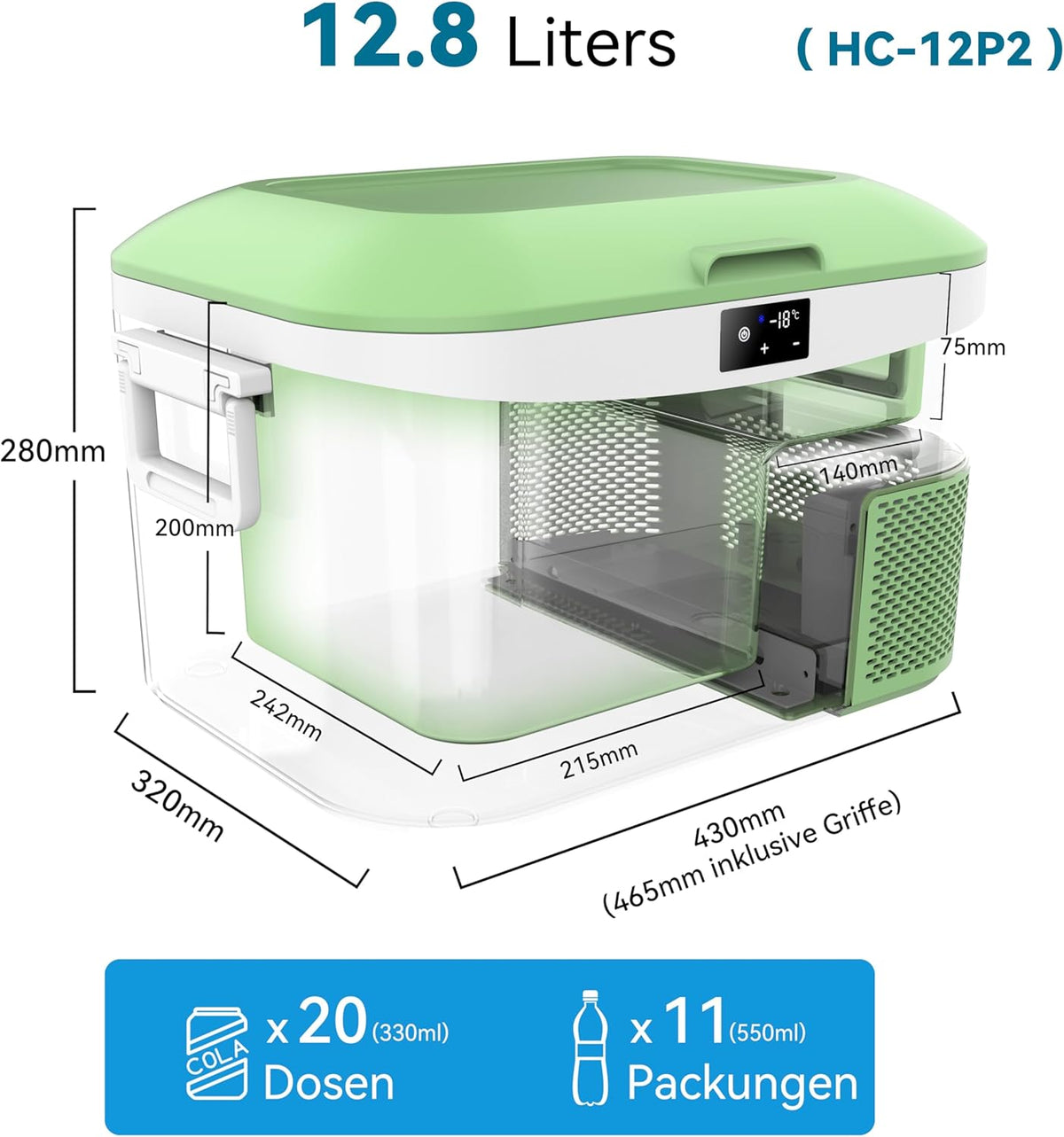 BINGI Compressor Koelbox, 12.8 Liter Draagbare Auto Koelkast, 12/24 V DC en 230 V AC, Mini-koelkast Voor Auto, Vrachtwagen, Camping, Camper en Thuis