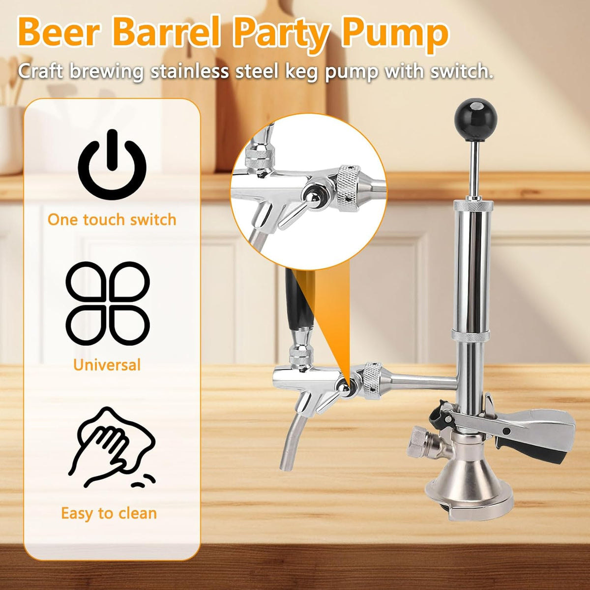 4 inch biervat partypomp, roestvrij staal biervat tapkraan met luchtpomp en verdeler, vat bier kegerator pomp voor picknicks, feestjes of camping