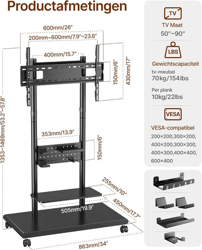 Tv-standaard voor 50-90 inch tv/zwart