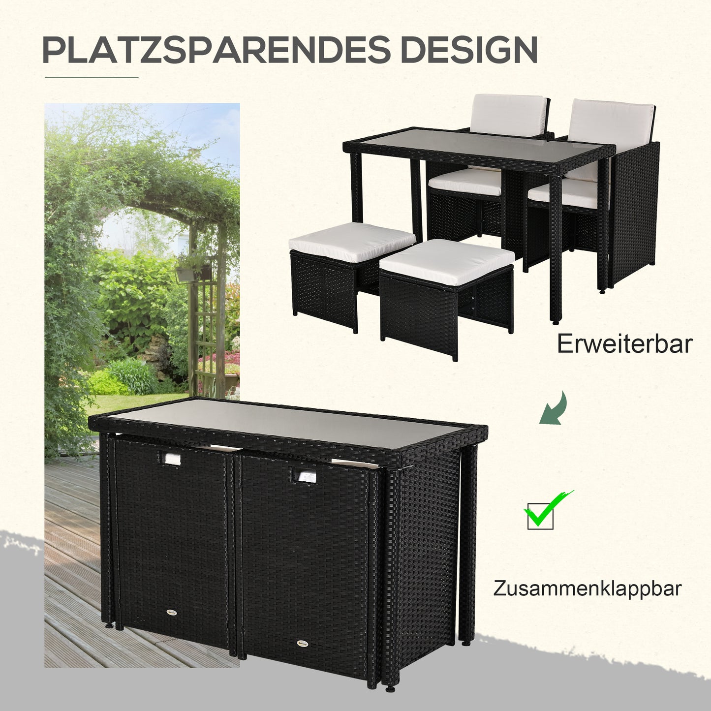 Tuinset – Diningset – Loungeset – Zitgroep – Buitenmeubelset – Polyrattan met Kussens – Compact Opbergbaar