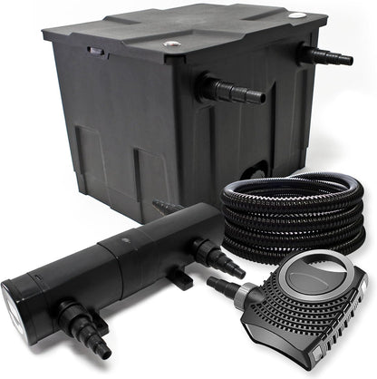 Filterset bio-vijverfilter 12000l, UVC-vijverzuiveraar 18W, pomp 80W en slang 25m
