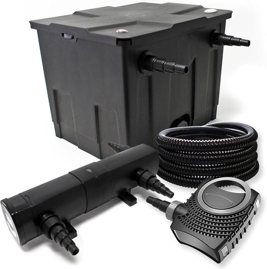 Filterset bio-vijverfilter 12000l, UVC-vijverzuiveraar 18W, pomp 80W en slang 25m