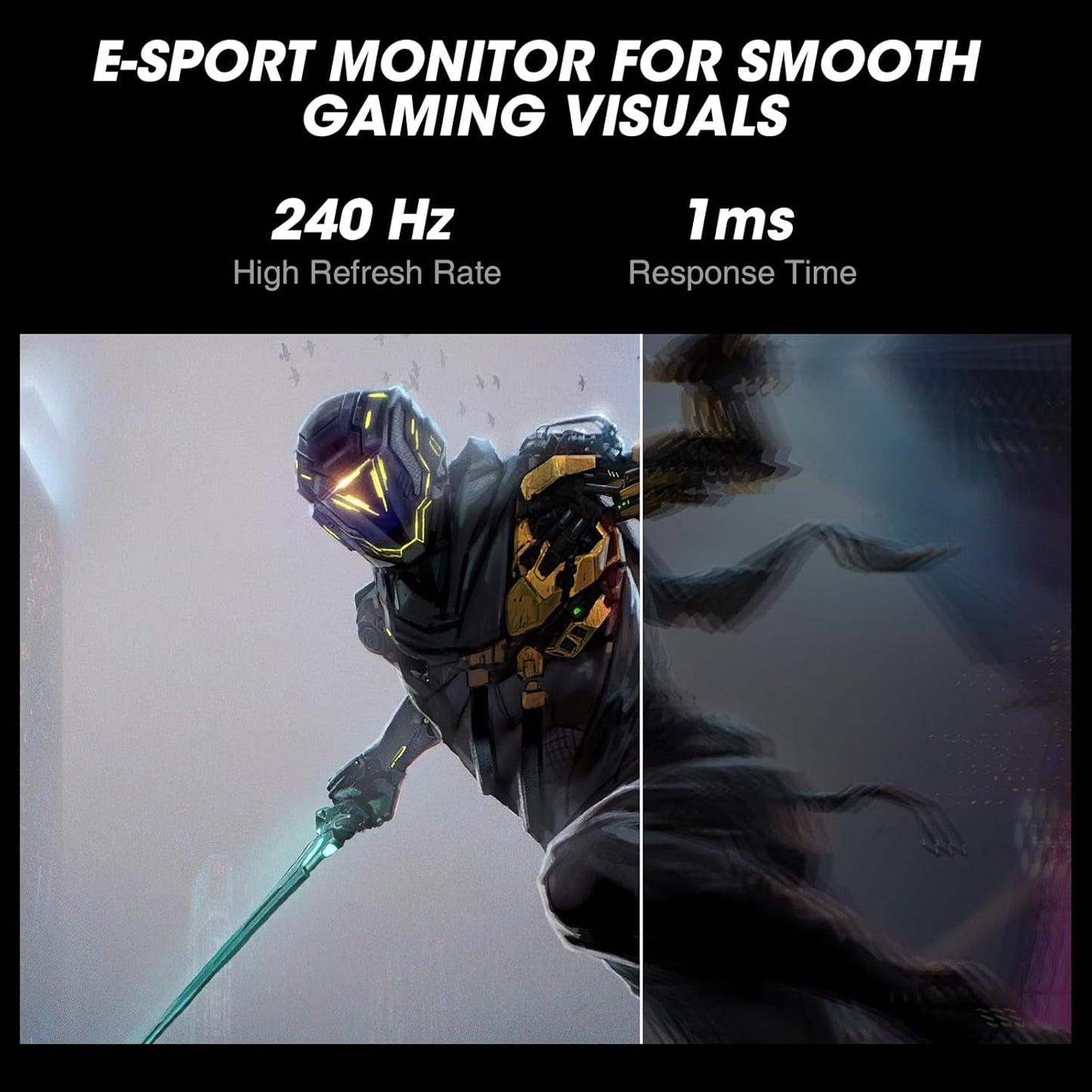 KOORUI 27 inch Gaming Monitor, PC Screen 240Hz, FHD, 1ms, Adaptive Sync (1920 x 1080p, DCI-P3 90%, SRGB 100%, HDMI, DisplayPort, VESA 75x75) - QUORE