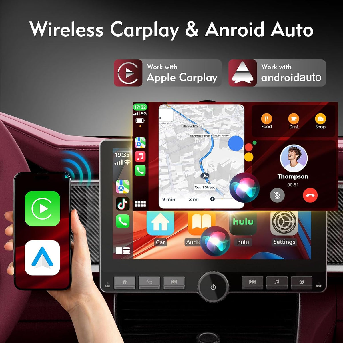 360° Draaibare Autoradio – 1 DIN Autostereo – Carplay Radio – Android Auto Interface – Multimedia Speler – 10,1 Inch IPS Scherm – DSP Geluidsoptimalisatie – Achteruitrijcamera Met Nachtzicht