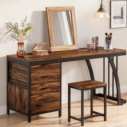 Bureau – Computertafel – Werkplek – Schrijftafel – Computerbureau – 150 cm Breed Werkblad – Stevig Metalen Frame Met 3 Ruime Lades – Massief Hout & MDF – Verstelbare Pootjes – Rustic Brown