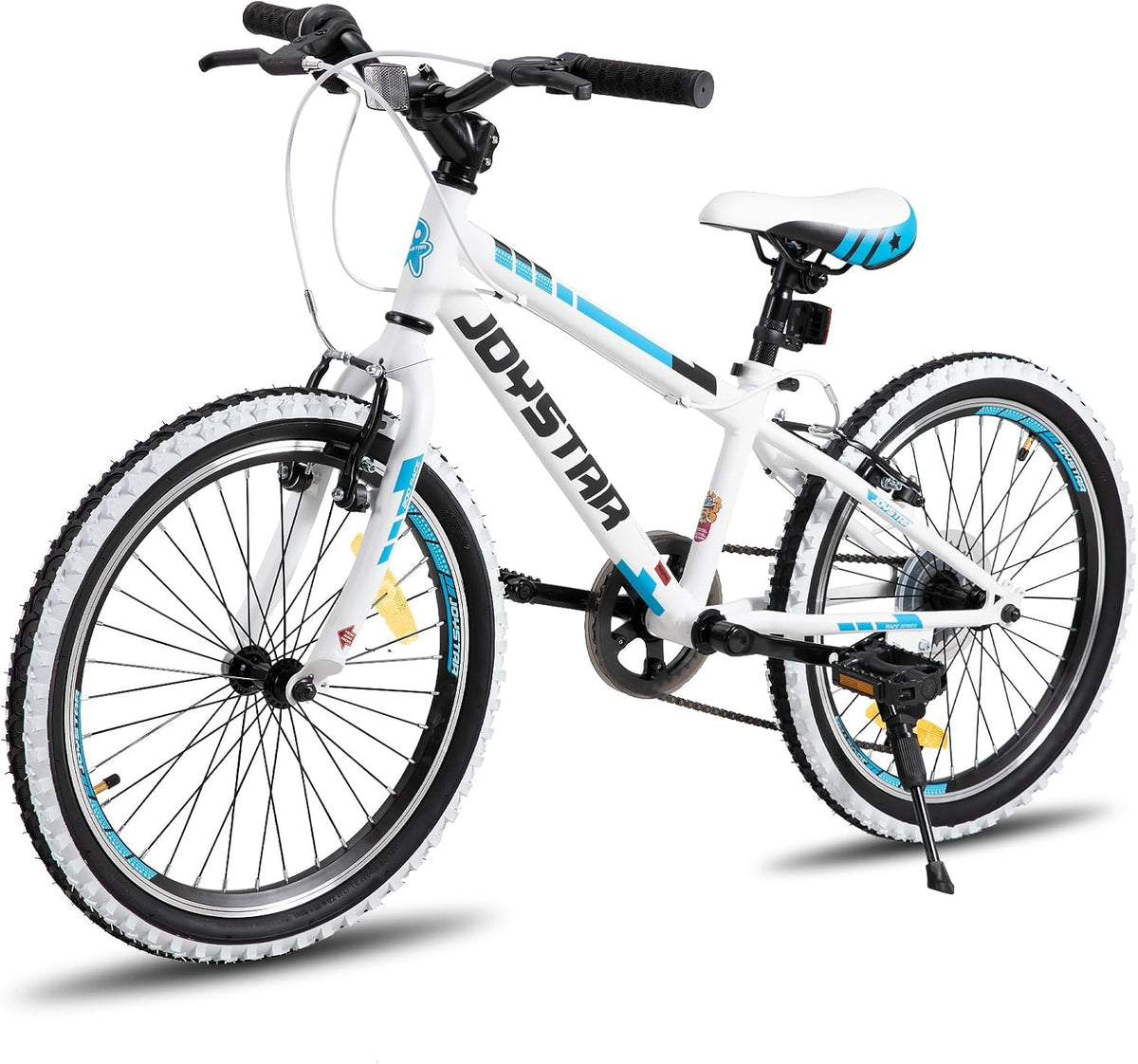 JOYSTAR Lubbock Kinderfiets, 20, 24 inch, voor jongens en meisjes van 7 tot 12 jaar, hardtail mountainbike voor kinderen, met 1 versnellingen/7 versnellingen, witte wand-knbby-banden, kinderfiets