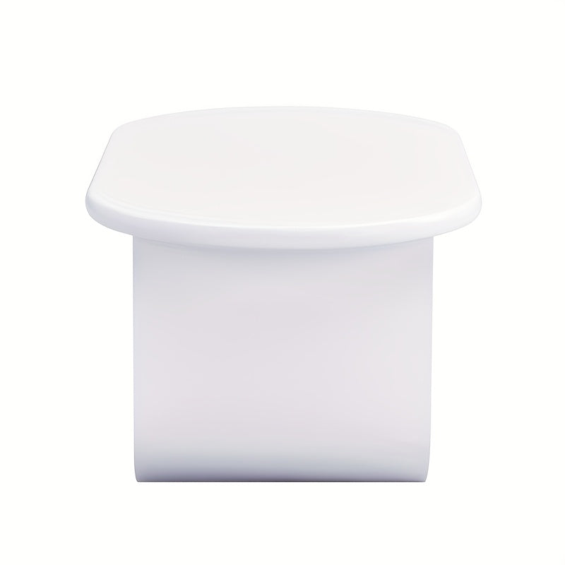 Contemporary White Oval Coffee Table Featuring a Minimalist Design, Sturdy U-Shaped Legs, Low-Maintenance Surface, Perfect for The Living Room, Ample Storage Capacity, Measurements: 98.5 X 53.5 X 42 Cm.