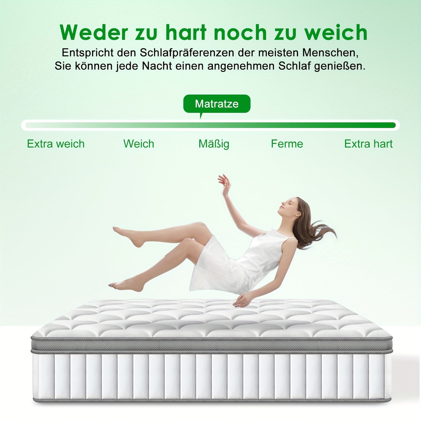 Kaluote 140x200 Cm Comfort Spring Mattress, 25cm H3 Firmness, Breathable, With Pocketed Springs For Even Support