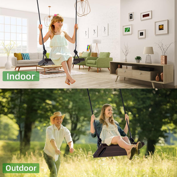 Schommelzitje - Schommels - Kinderschommel - Schommelplankje - voor Binnen Buiten - In Hoogte Verstelbaar Touw - Belastbaar tot 200kg - Hout - 42 x 20 x 210 cm - Bruin