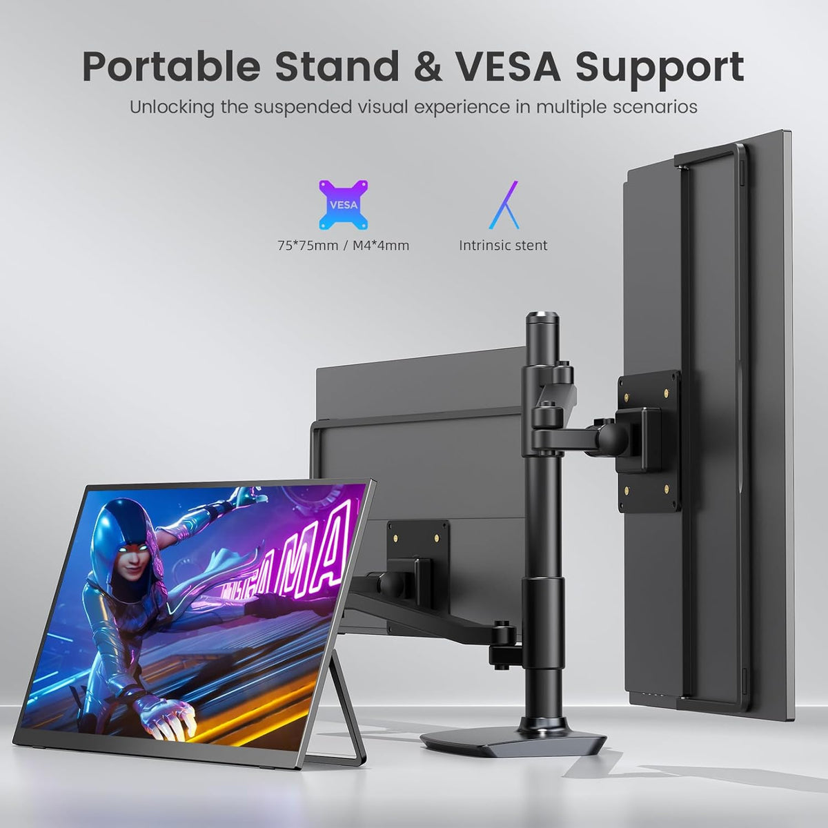 EVICIV Portable Monitor 17.3 Zom 2K 144Hz GroBer Portable Screen 100% DCI-P3 450Nits 1500:1 Gaming Display USB C Mini HDMI with VESA & Stand for Laptop PC Handy P-S4/5 Xbo - QUORE